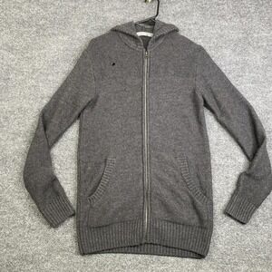 Icebreaker Sweater Mens Small Gray 100% Merino Wool Full Zip Hooded Waffle Knit